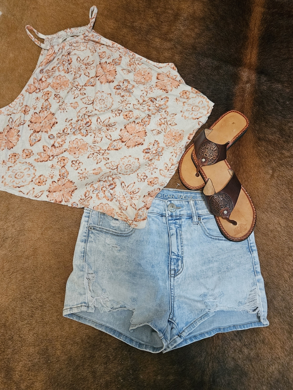 Free People American Eagle Floral Top High Rise Denim Shorts 8 Large New